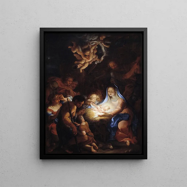 L'Adoration des bergers - Giuseppe Bartolomeo Chiari — framed artwork on a wall