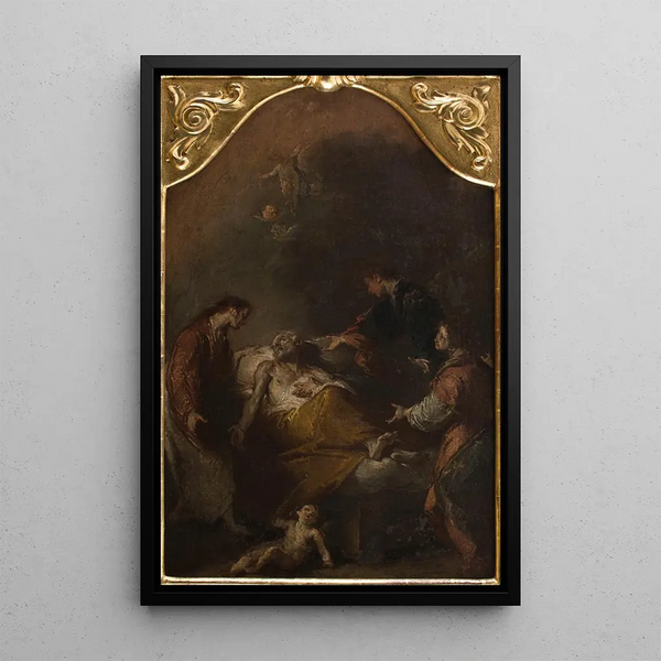 The Death of Saint Joseph - Giuseppe Bazzani — framed artwork on a wall