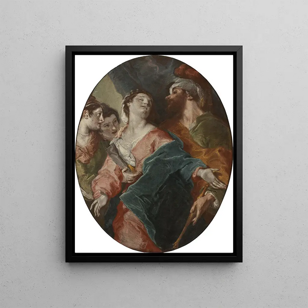 Esther and Ahasuerus - Giuseppe Bazzani — framed artwork on a wall