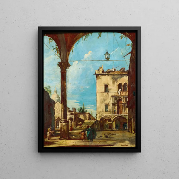 A caprice architectural with figures - Giuseppe Bernardino Bison — framed artwork on a wall
