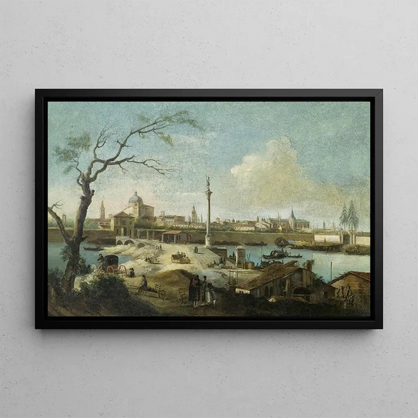 Caprice with view of Padua - Giuseppe Bernardino Bison — framed artwork on a wall