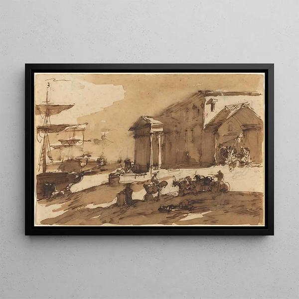 Caprice of a port scene - Giuseppe Bernardino Bison — framed artwork on a wall