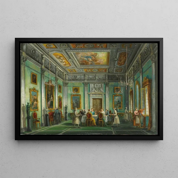 Elegant Interior Dining Room with Dinner - Giuseppe Bernardino Bison — framed artwork on a wall