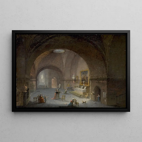 Interior church painting with people praying - Giuseppe Bernardino Bison — framed artwork on a wall