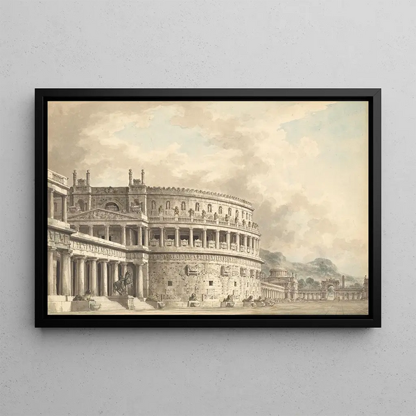 Architectural Fantasy Painting of a Magnificent Ancient Mausoleum - Giuseppe Borsato — framed artwork on a wall