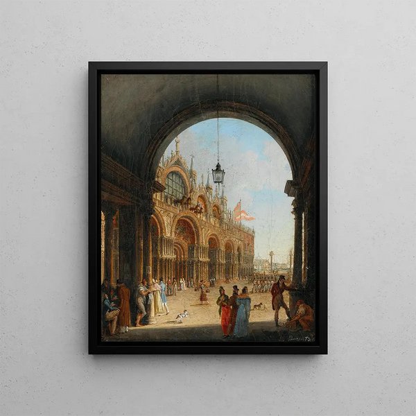 Venice painting: view of the Piazzetta di San Marco from the Arco dell'Orologio - Giuseppe Borsato — framed artwork on a wall
