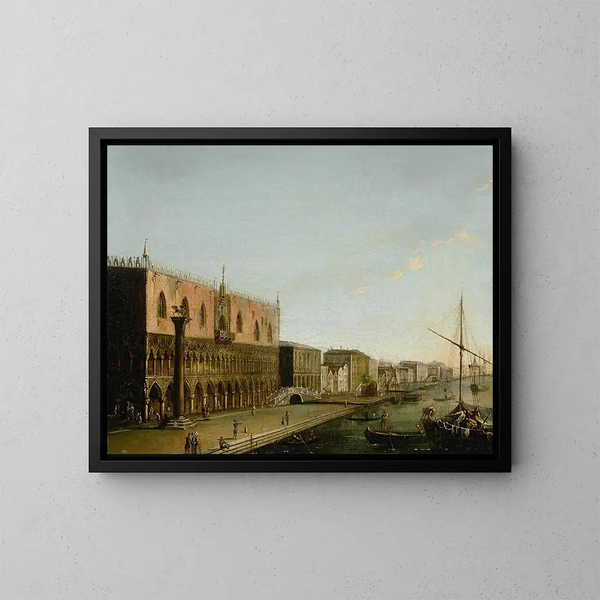 Venice painting, view of the mole with the Doge's Palace - Giuseppe Borsato — framed artwork on a wall