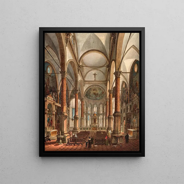 Interior painting of the San Zaccaria church in Venice - Giuseppe Borsato — framed artwork on a wall