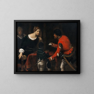 Caterina Cornaro, Queen of Cyprus, receiving a letter from the Council - Giuseppe Caletti — framed artwork on a wall