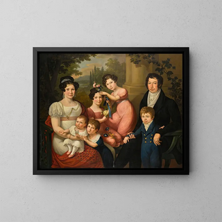 Portrait painting of the presumed Bourbon-Siciles family, Maria Isabella with her husband Francis I of the Two Sicilies and their children. - Giuseppe Cammarano — framed artwork on a wall