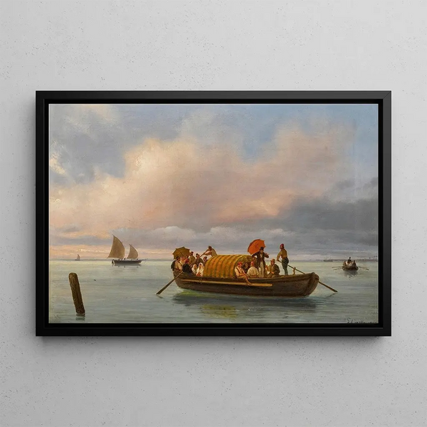 Scene vénitienne avec une gondole sur une lagune - Giuseppe Canella — framed artwork on a wall