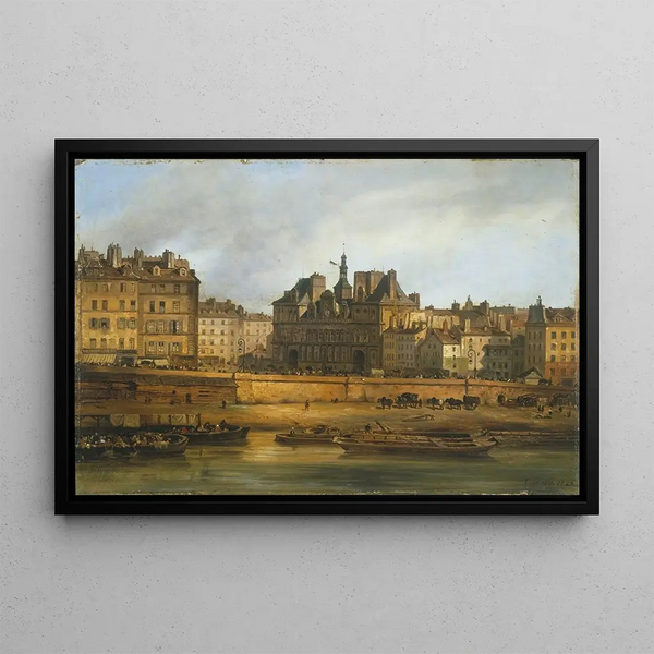 L'Hôtel de Ville and the Place de Grève seen from Île de la Cité - Giuseppe Canella — framed artwork on a wall
