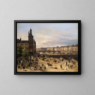 The Flower Market, the Clock Tower, the Pont au Change, and the Pont Neuf - Giuseppe Canella — framed artwork on a wall