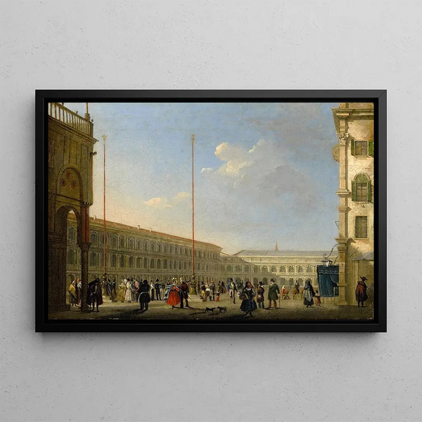 Venice painting, view of Piazza San Marco from Piazzetta dei Leoncini - Giuseppe Canella — framed artwork on a wall