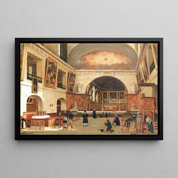 View of the Saint-Jean-Sainte-Croix Church in Paris - Giuseppe Canella — framed artwork on a wall