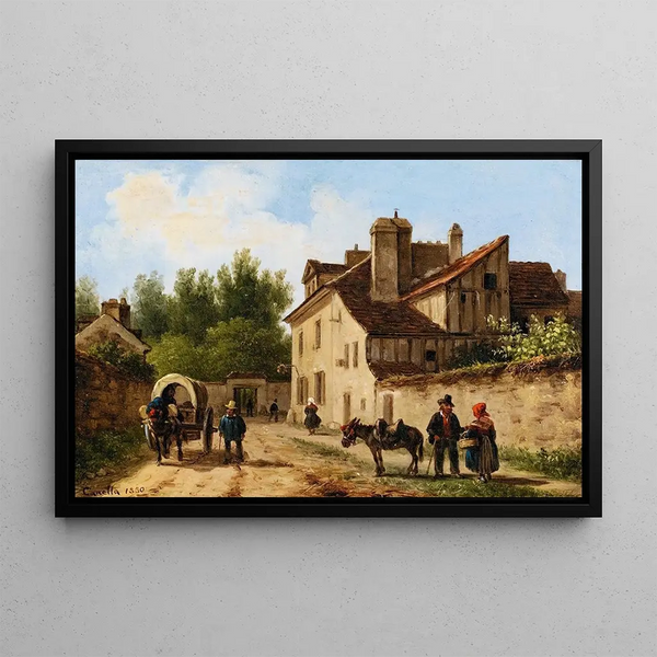 Rue de village dans la banlieue de Paris - Giuseppe Canella — framed artwork on a wall