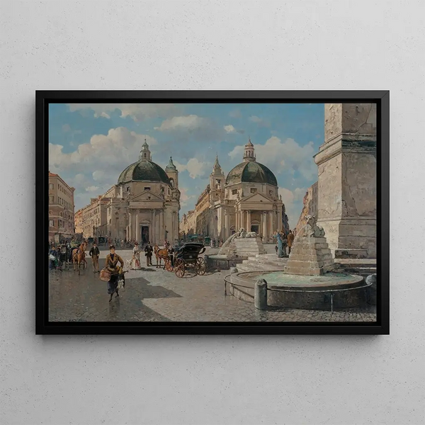 Rome Tourists at Piazza del Popolo - Giuseppe De Winter — framed artwork on a wall