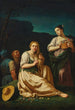 Allegory of Spring with a young woman painting herself and another holding a basket of flowers in a landscape - Giuseppe Gambarini — artwork view
