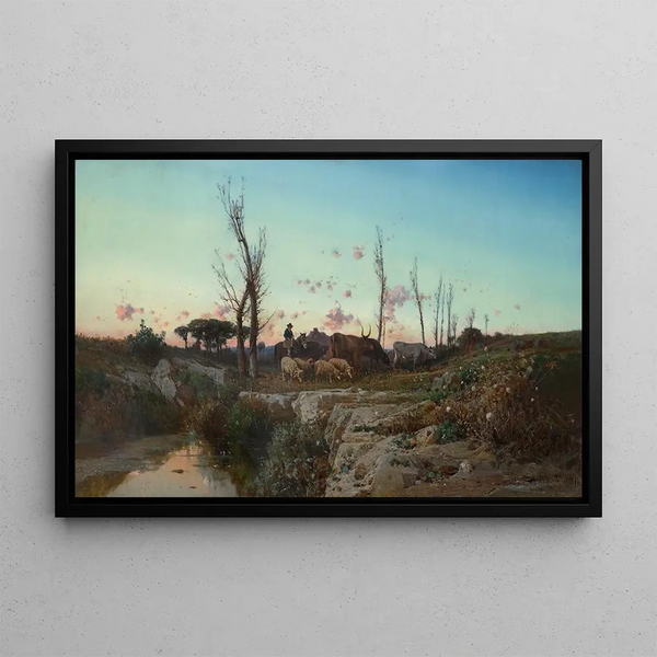 a pastoral landscape in the Roman countryside - Giuseppe Laezza — framed artwork on a wall