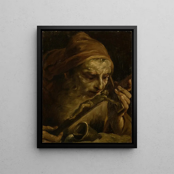 Antoine l'Abbé embrassant le crucifix - Giuseppe Maria Crespi — framed artwork on a wall