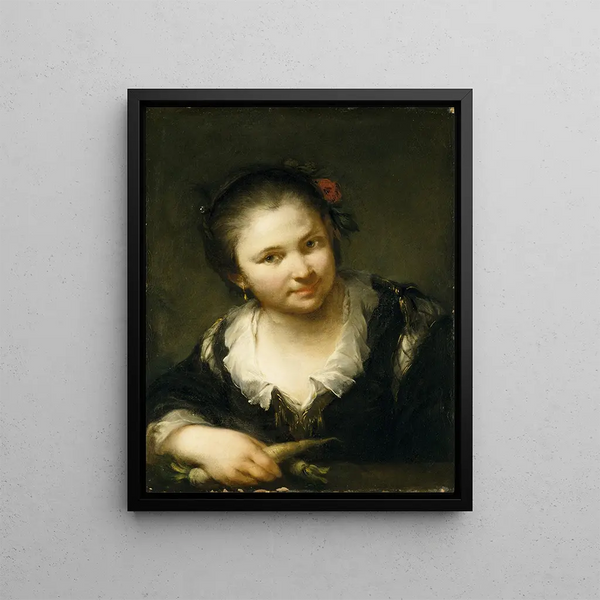Girl with Vegetables - Giuseppe Nogari — framed artwork on a wall