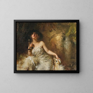 Portrait of a seated lady - Giuseppe Palanti — framed artwork on a wall
