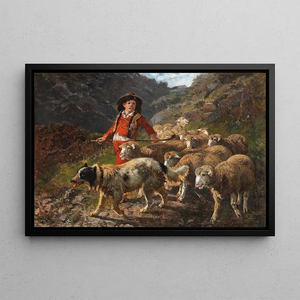 Berger avec troupeau - Giuseppe Palizzi — framed artwork on a wall