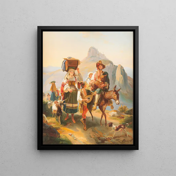 Family of Shepherds in the Abruzzi - Giuseppe Palizzi — framed artwork on a wall