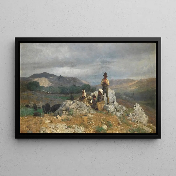 Guarding the flock - Giuseppe Palizzi — framed artwork on a wall