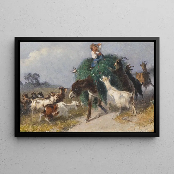 Chèvres conquérant un chariot de foin - Giuseppe Palizzi — framed artwork on a wall