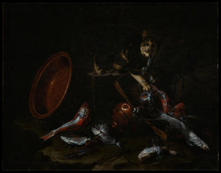 a flying cat with fish - Giuseppe Recco — artwork view