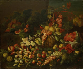 Still life with a basket of fruits in front of a wall - Giuseppe Ruoppolo — artwork view