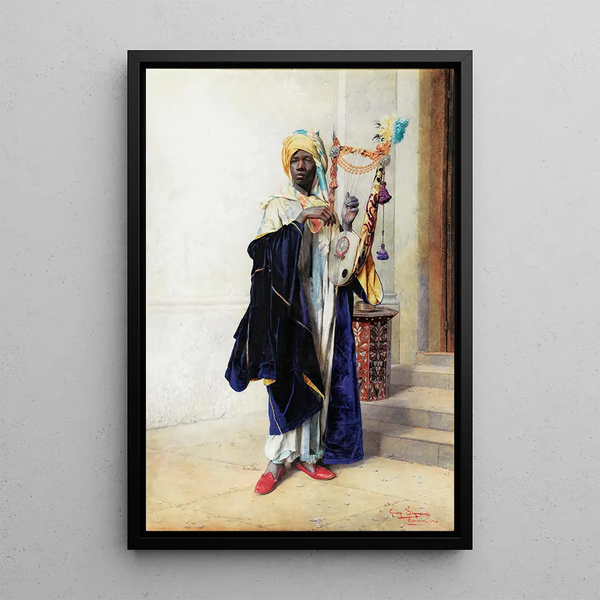 Musician with zither - Giuseppe Signorini — framed artwork on a wall