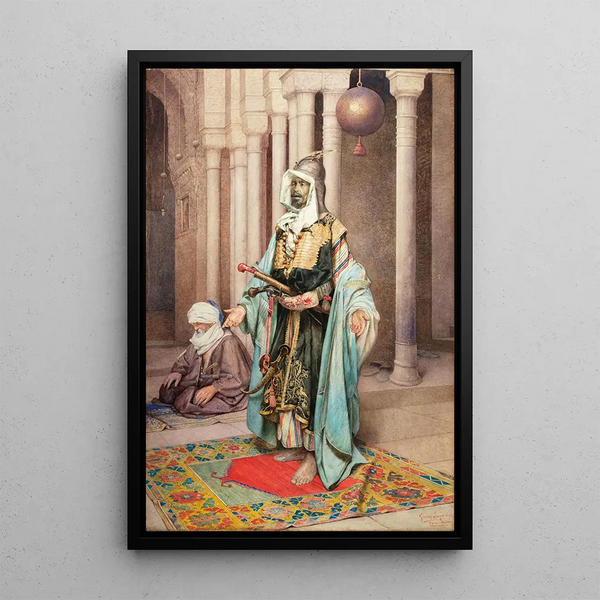 Prayer at the Mosque - Giuseppe Signorini — framed artwork on a wall