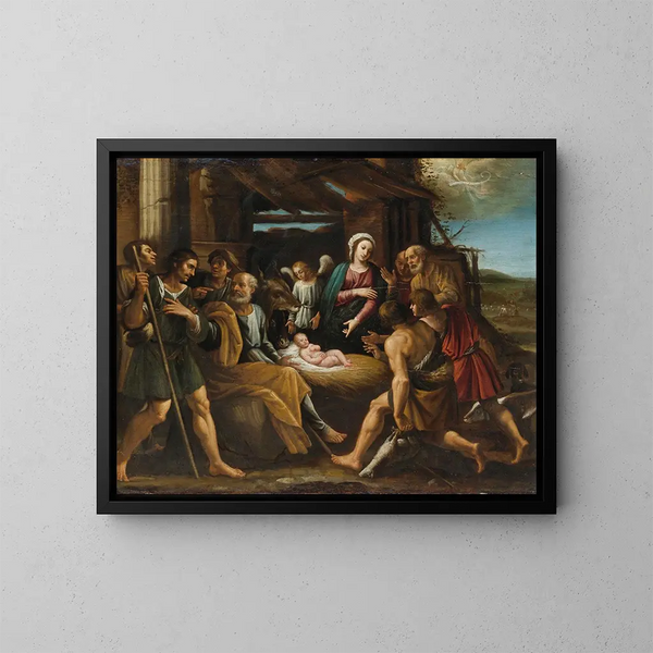 L'Adoration des bergers - Giuseppe Vermiglio — framed artwork on a wall