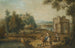 Landscape painting with a Roman ruin and characters resting near a stream - Giuseppe Zais — artwork view