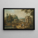 Landscape painting with a Roman ruin and characters resting near a stream - Giuseppe Zais — framed artwork on a wall