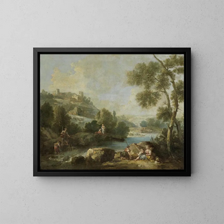 Landscape Painting with Figures - Giuseppe Zais — framed artwork on a wall