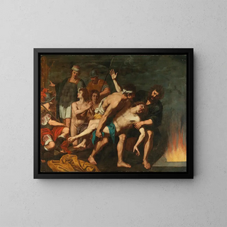 Les trois Hébreux dans la fournaise ardente - Giuseppe di Guido — framed artwork on a wall