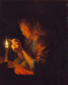 Girl threading a needle by candlelight - Godfried Schalcken — artwork view