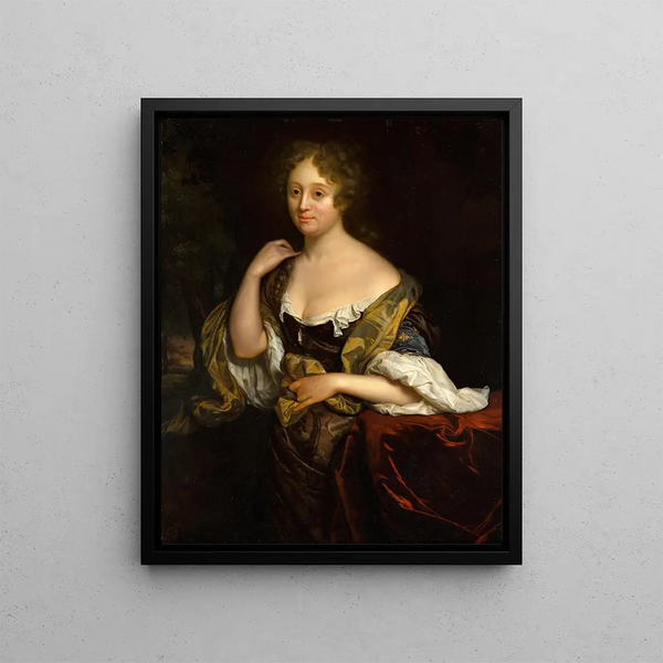 Portrait of Isabelle Agneta Deutz - Godfried Schalcken — framed artwork on a wall