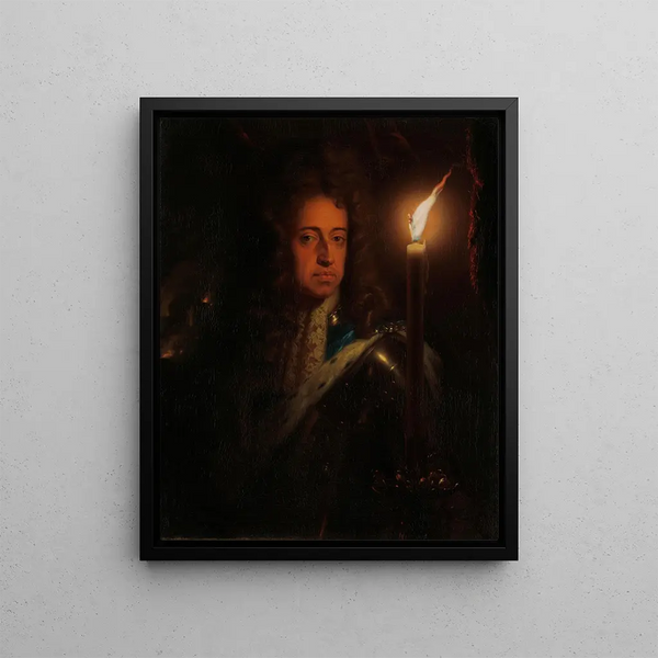 Portrait painting of William III 1650-1702 Prince of Orange Stadhouder and from 1689 King of England - Godfried Schalcken — framed artwork on a wall