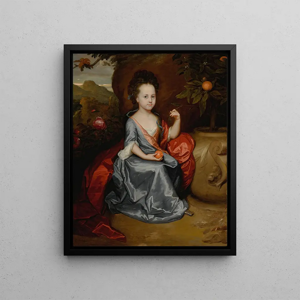 Portrait of a young girl believed to be Anne Conslade - Godfried Schalcken — framed artwork on a wall