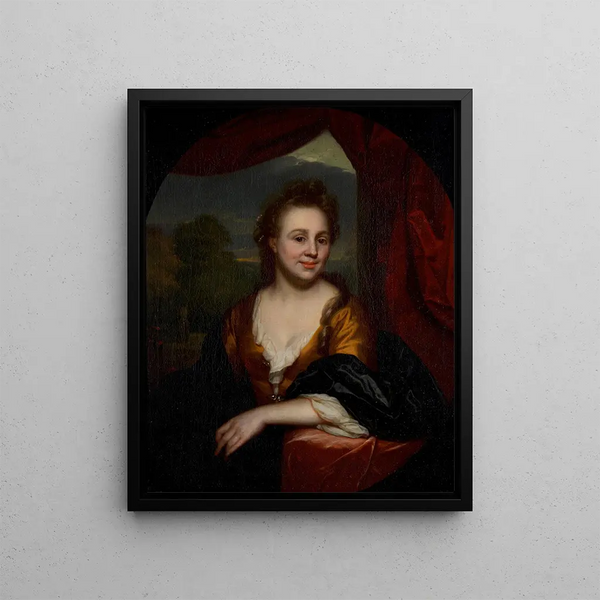 Portrait of an Unknown Woman - Godfried Schalcken — framed artwork on a wall