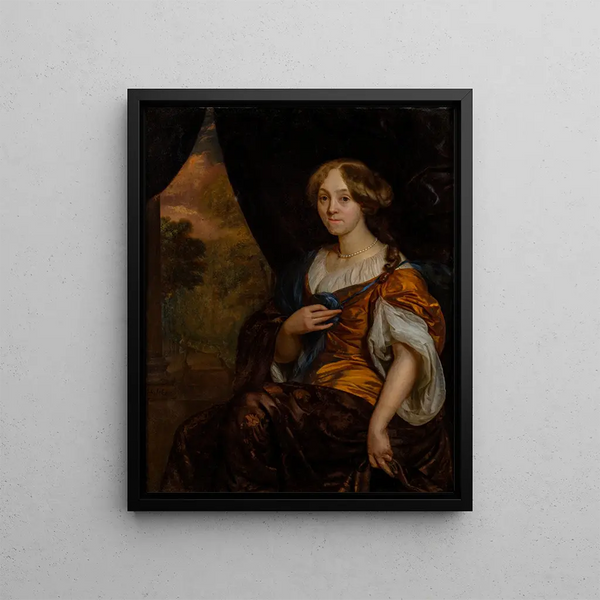 Portrait of Maria Vingerhoed - Godfried Schalcken — framed artwork on a wall