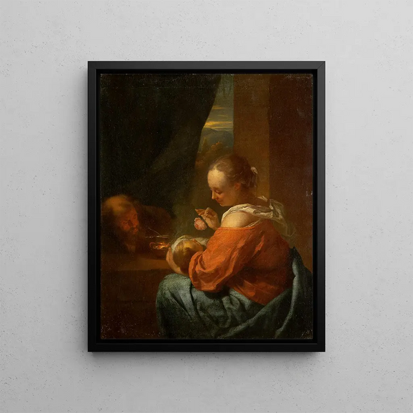 La Sainte Famille - Godfried Schalcken — framed artwork on a wall