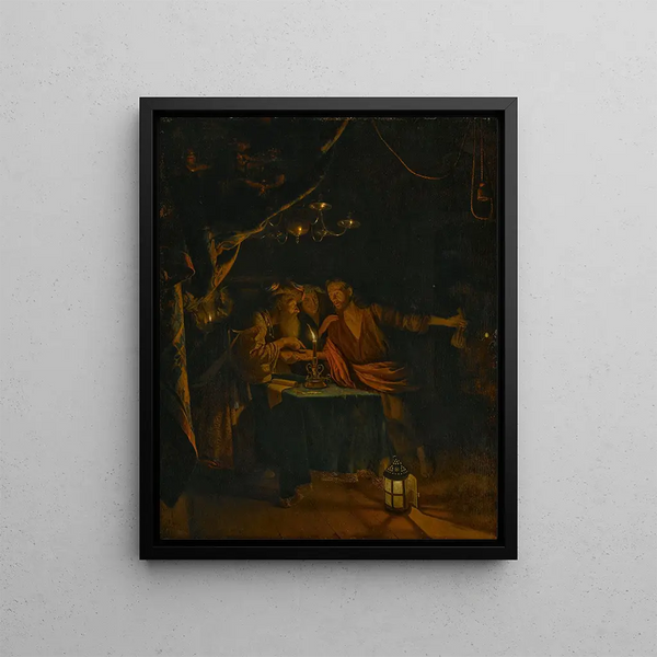 The treason of Judas - Godfried Schalcken — framed artwork on a wall