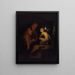 Young man and woman studying a Venus statue by lamplight - Godfried Schalcken — framed artwork on a wall