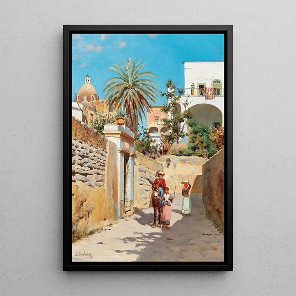 a summer alley in Capri - Goffredo Sinibaldi Paolucci — framed artwork on a wall