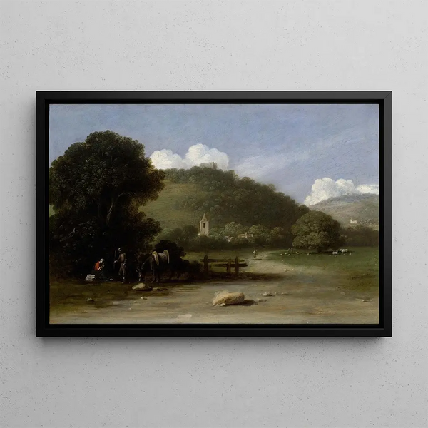 Landscape Painting with the Rest During the Flight into Egypt - Goffredo Wals — framed artwork on a wall